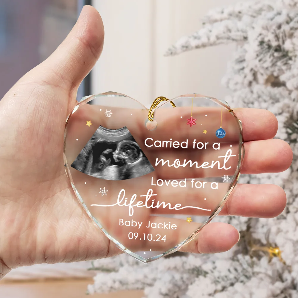 Custom Photo Carried For A Moment Infant Loss Baby Memorial - Personalized Heart Shaped Glass Ornament - Image 3