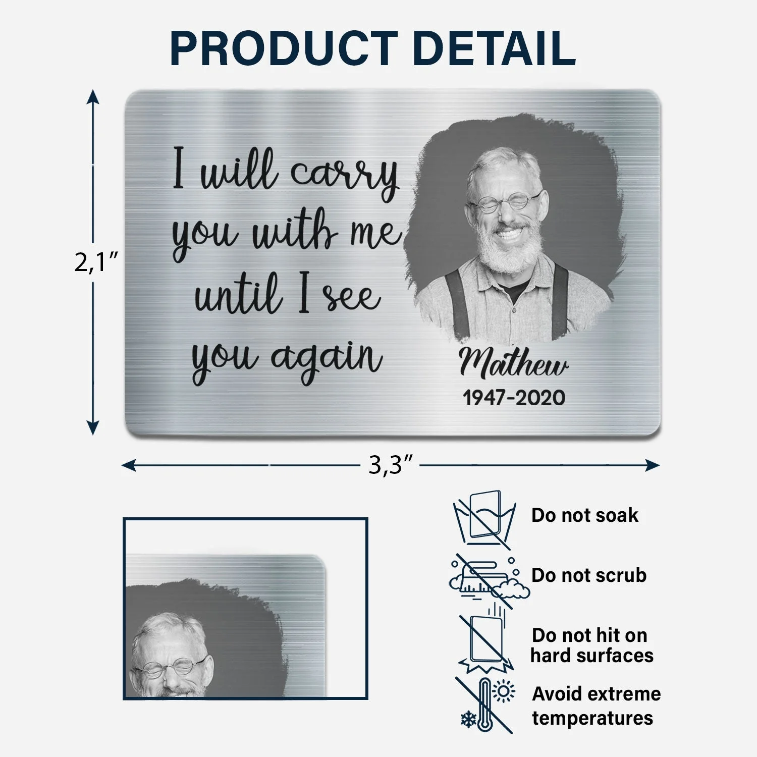 Custom Photo Carry You With Me - Memorial Gift For Family - Personalized Aluminum Wallet Card - Image 4