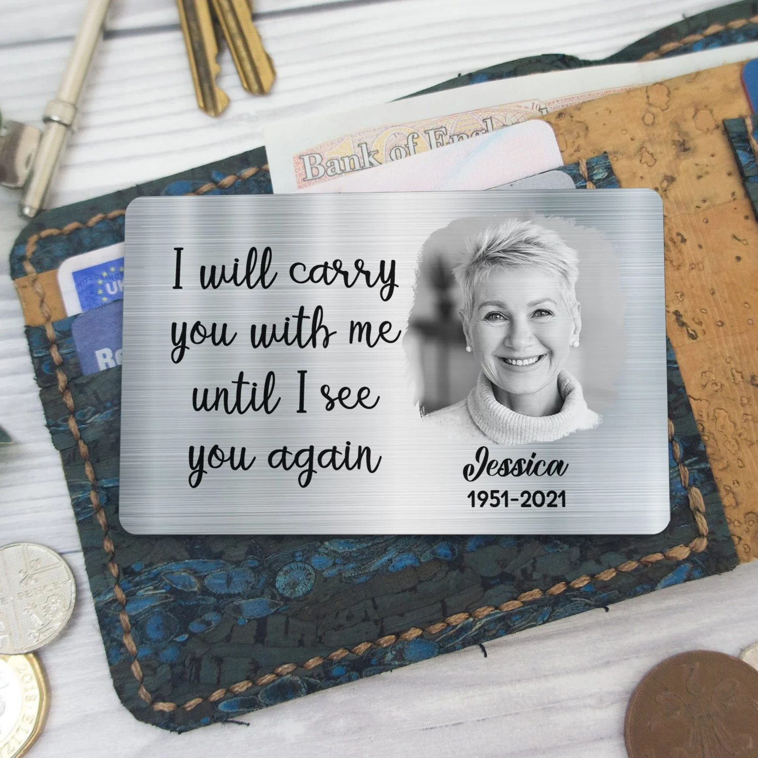 Custom Photo Carry You With Me - Memorial Gift For Family - Personalized Aluminum Wallet Card - Image 6