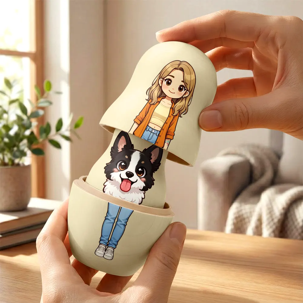 Custom Photo Cartoon Full Portrait Family Couple Besties - Personalized Portrait Nesting Doll - Image 3