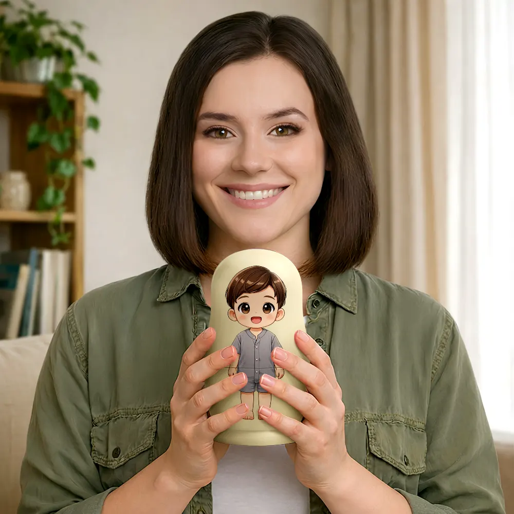Custom Photo Cartoon Full Portrait Family Couple Besties - Personalized Portrait Nesting Doll - Image 6