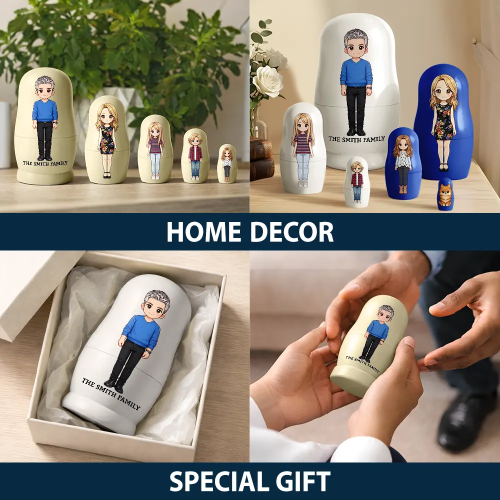 Custom Photo Cartoon Full Portrait Family Couple Besties - Personalized Portrait Nesting Doll - Image 7