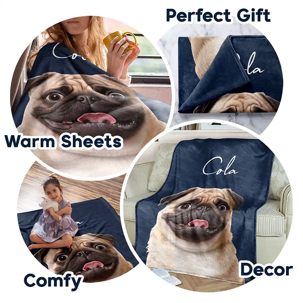 Custom Photo Cartoon Portrait Dog Cat - Personalized Fleece Blanket, Sherpa Blanket - Image 8