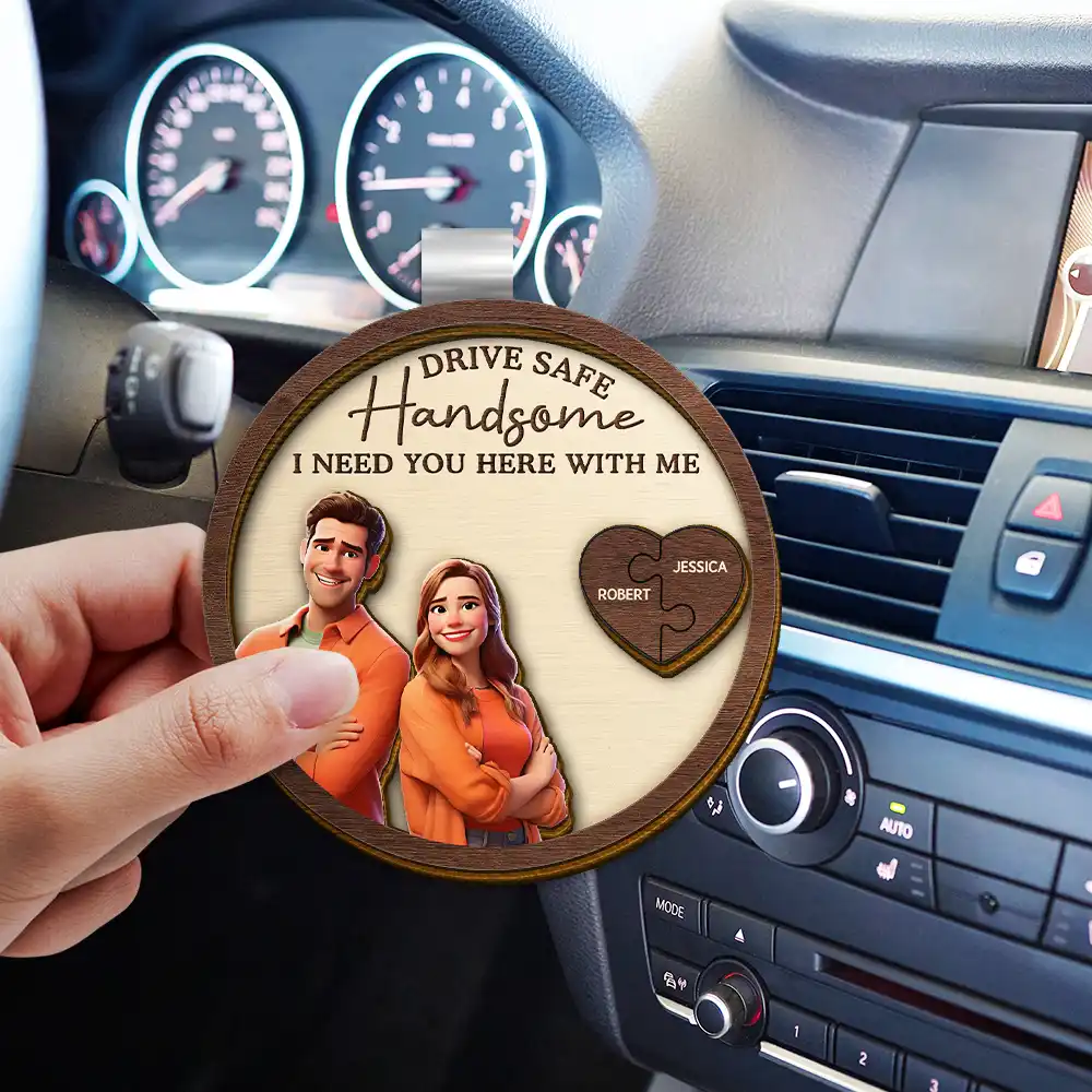 Custom Photo Cartoon Portrait Drive Safe I Love You Couple - Personalized Custom Shaped Car Visor Clip - Image 4