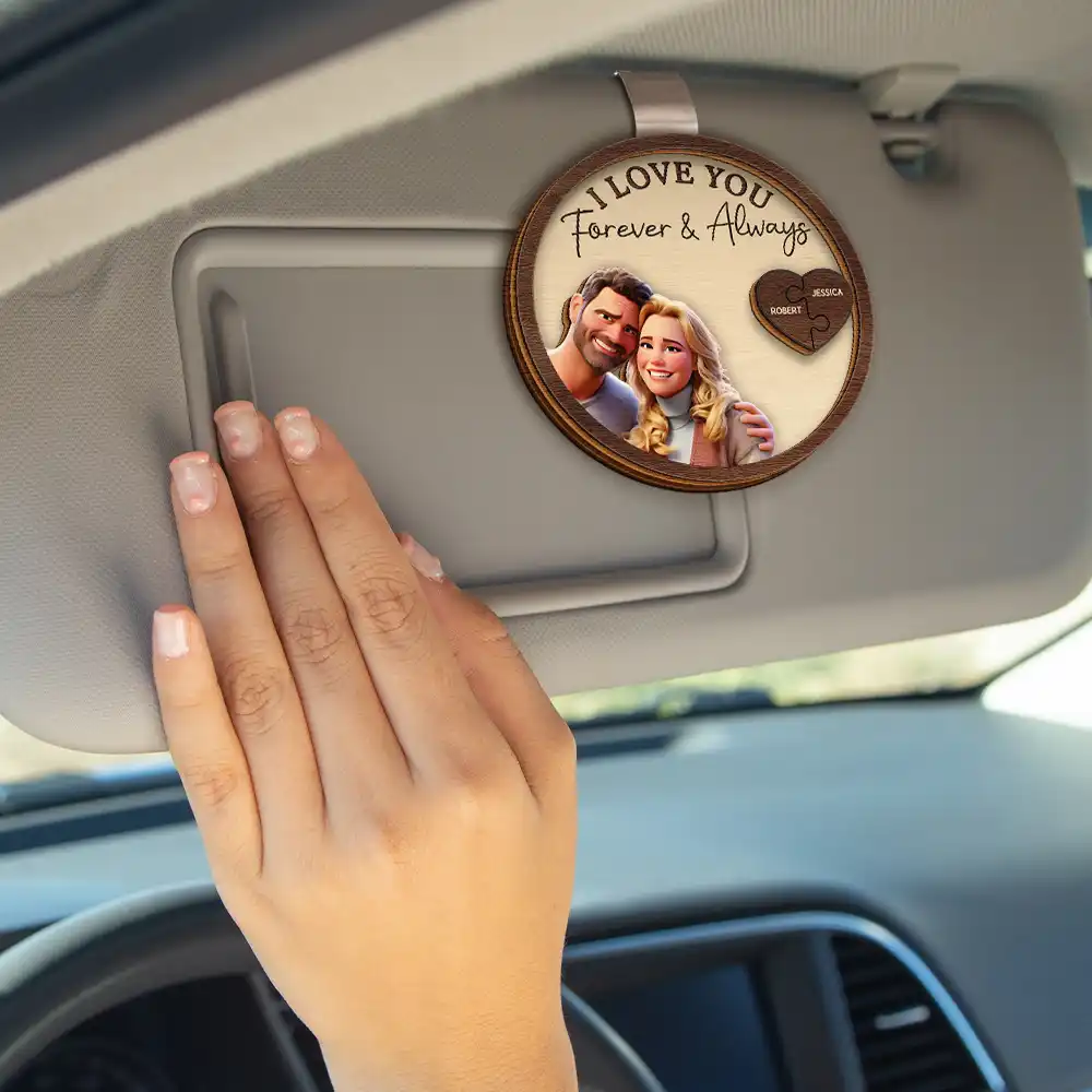 Custom Photo Cartoon Portrait Drive Safe I Love You Couple - Personalized Custom Shaped Car Visor Clip - Image 5