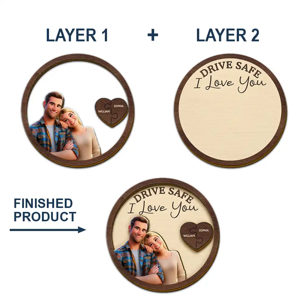 Custom Photo Cartoon Portrait Drive Safe I Love You Couple - Personalized Custom Shaped Car Visor Clip - Image 6