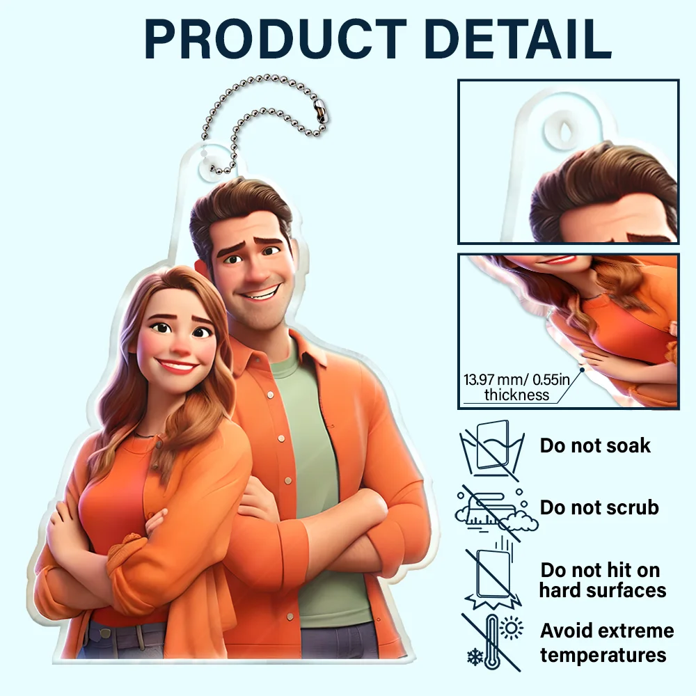 Custom Photo Cartoon Portrait Loving Couple - Personalized Acrylic Car Hanger - Image 6