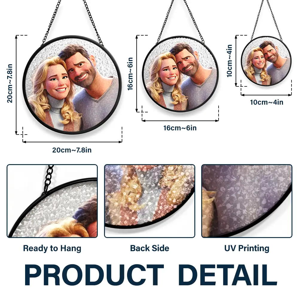 Custom Photo Cartoon Portrait Loving Couple - Personalized Stained Glass Window Hanging Suncatcher - Image 5