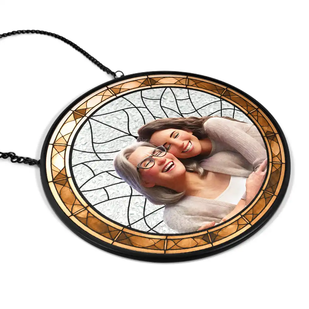 Custom Photo Cartoon Portrait Mom Mother Grandma - Personalized Stained Glass Window Hanging Suncatcher - Image 3