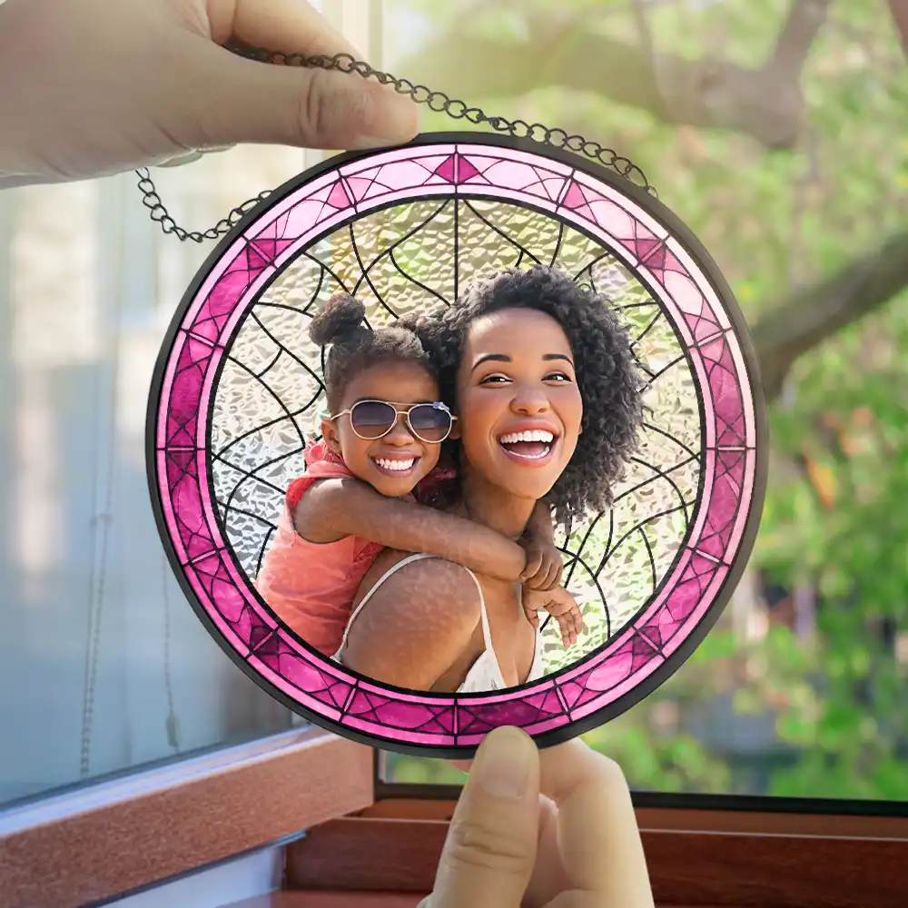 Custom Photo Cartoon Portrait Mom Mother Grandma - Personalized Stained Glass Window Hanging Suncatcher - Image 5