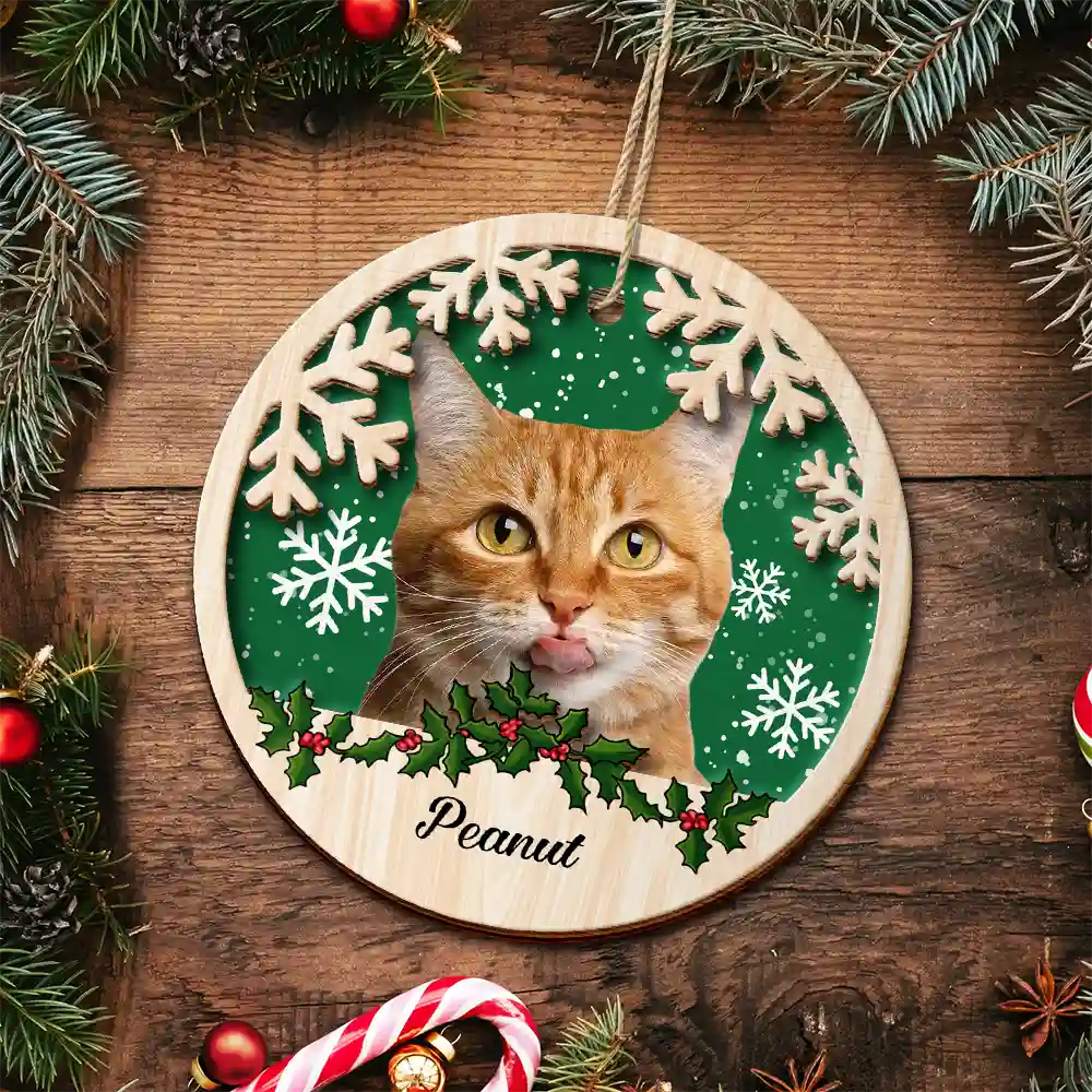 Custom Photo Cat Dog Christmas - Personalized 2-Layered Wooden Ornament - Image 6