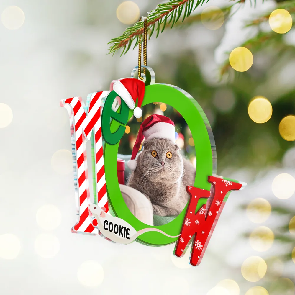 Custom Photo Cat Meowy Christmas - Personalized Custom Shaped Acrylic Ornament - Image 2