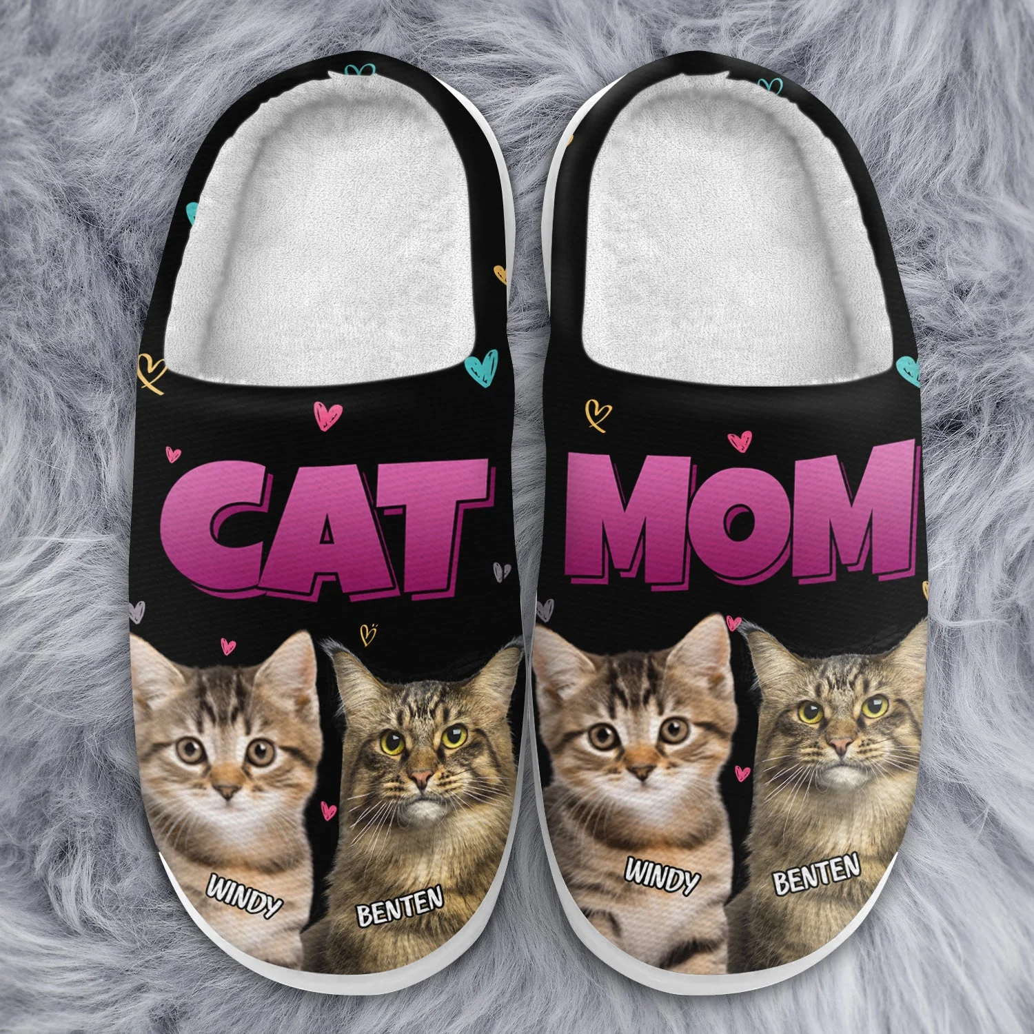 Custom Photo Cat Mom - Gift For Cat Lovers - Personalized Fluffy Slippers - Image 4