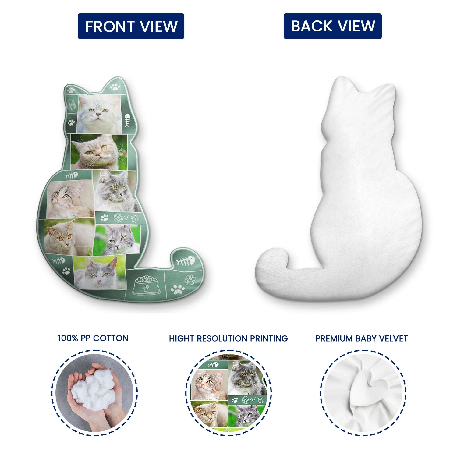 Custom Photo Cat Shape - Gift For Cat Lovers, Cat Mom, Cat Dad - Personalized Custom Shaped Pillow - Image 3