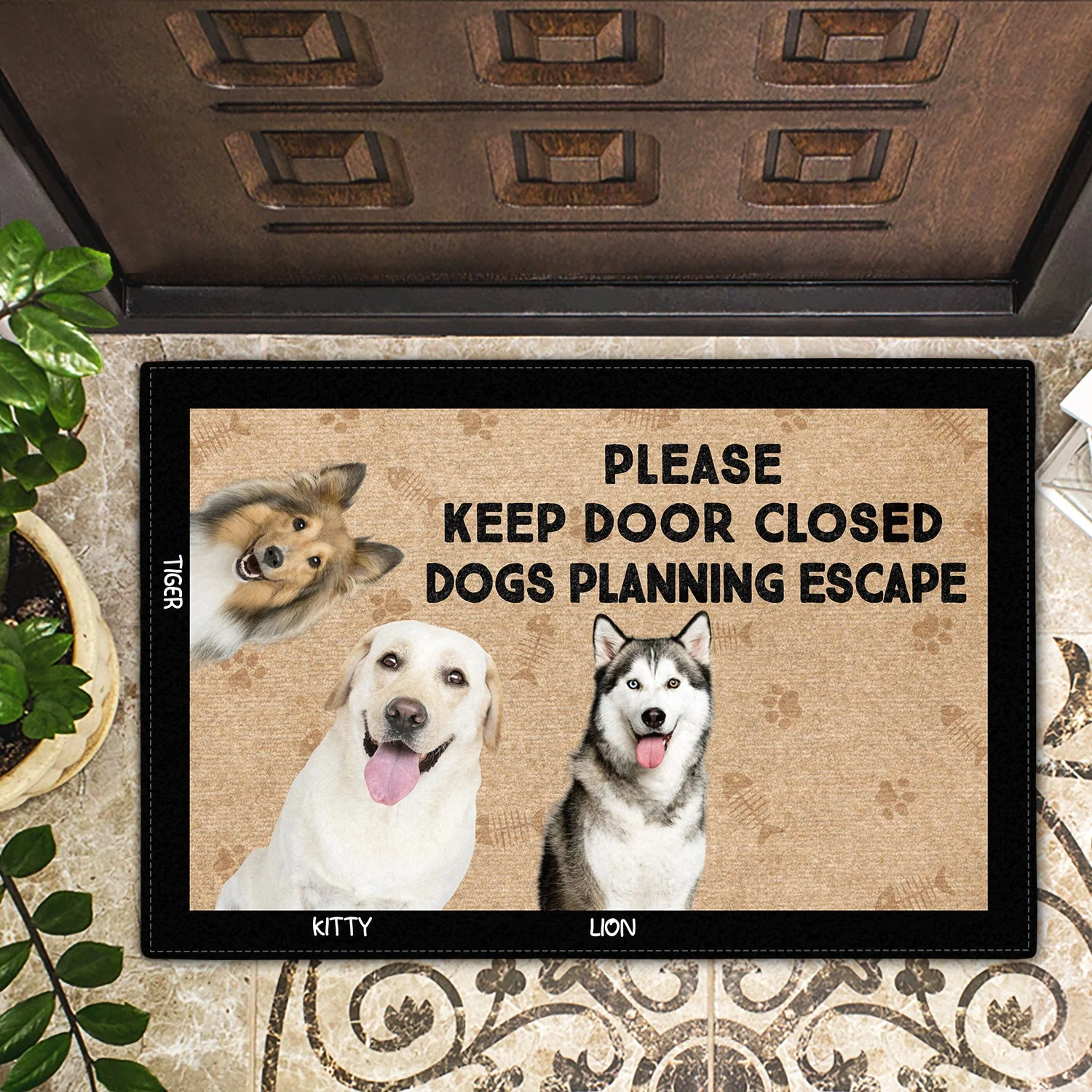 Custom Photo Cats Dogs Planning Escape - Gift For Pet Lovers - Personalized Doormat - Image 3