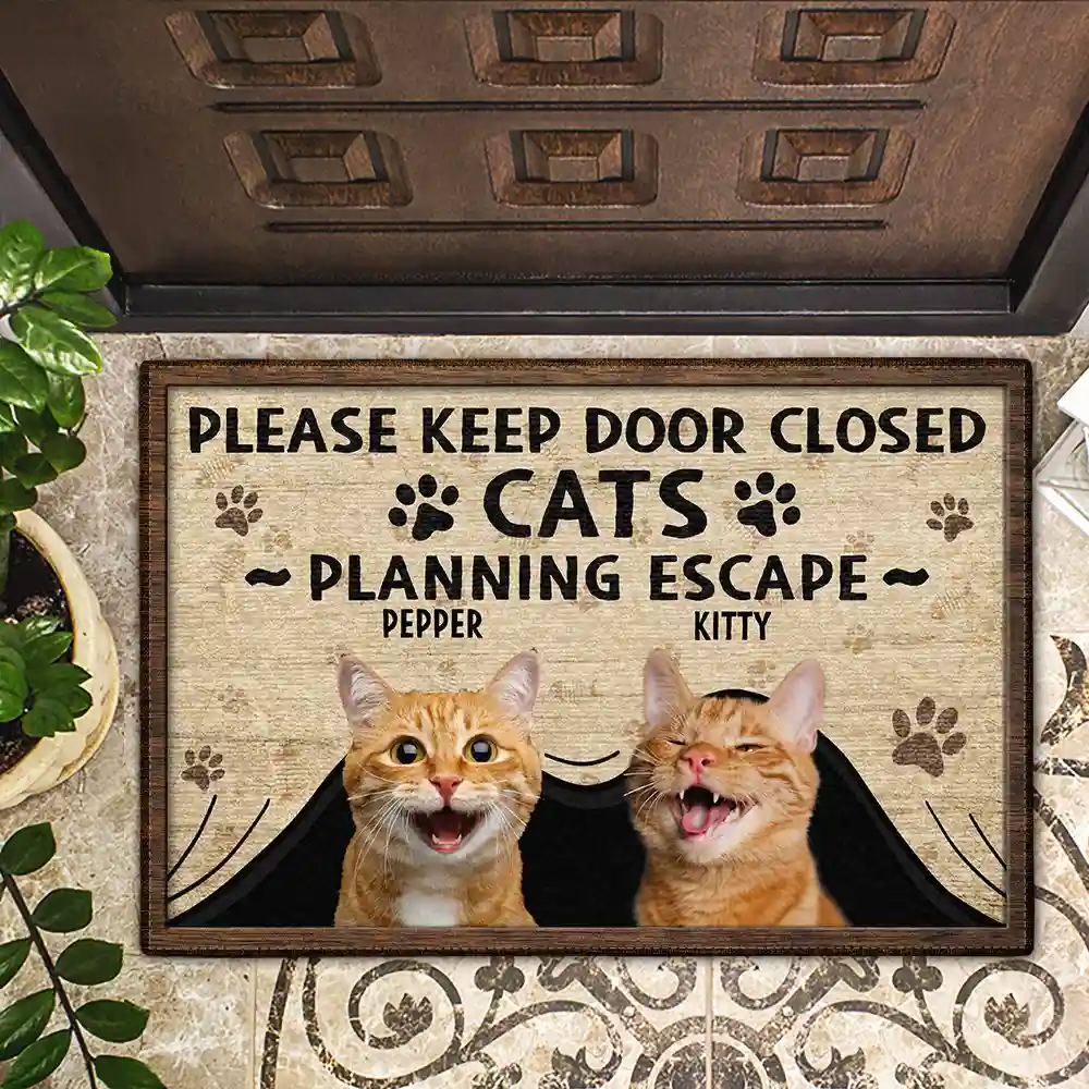 Custom Photo Cats Planning Escape - Personalized Doormat - Image 3