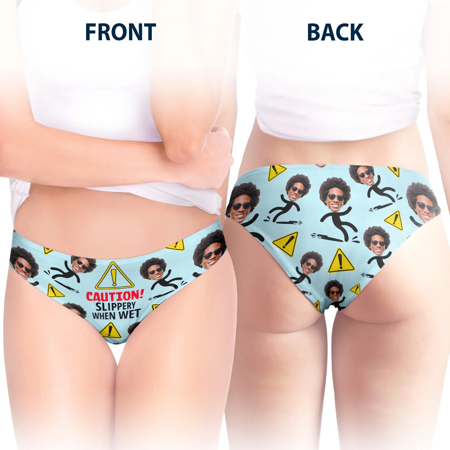 Custom Photo Caution Slippery When Wet - Birthday, Anniversary, Funny Gift For Wife, Girlfriend - Personalized Women's Low-waisted Brief - Image 5