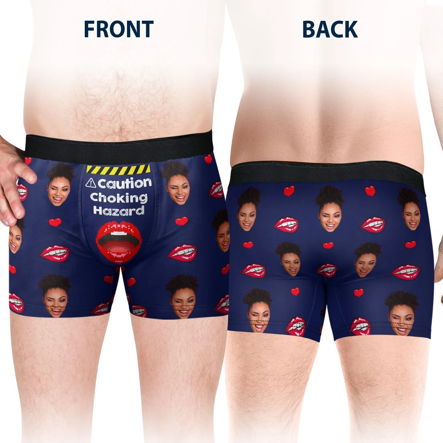 Custom Photo Caution Slippery When Wet Choking Hazard - Anniversary, Funny Gift For Spouse, Husband, Wife - Personalized Couple Matching Underwear Briefs - Image 4