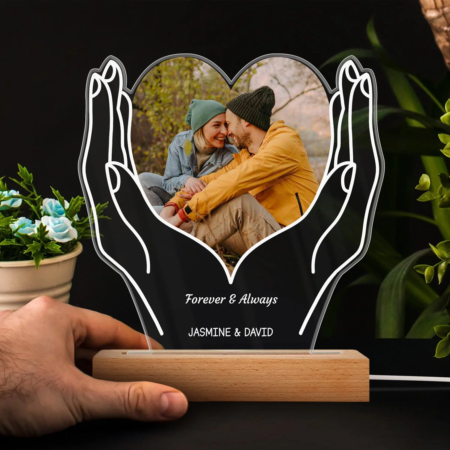 Custom Photo Cherished Heart - Loving Gift For Mom, Mother, Couples, Your Loved Ones - Personalized 3D Led Light Wooden Base - Image 4