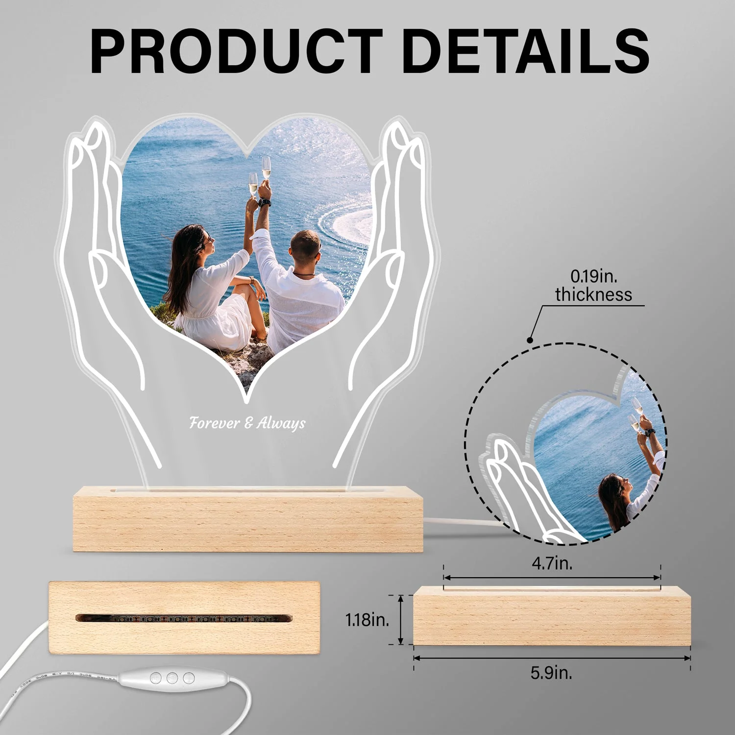 Custom Photo Cherished Heart - Loving Gift For Mom, Mother, Couples, Your Loved Ones - Personalized 3D Led Light Wooden Base - Image 5