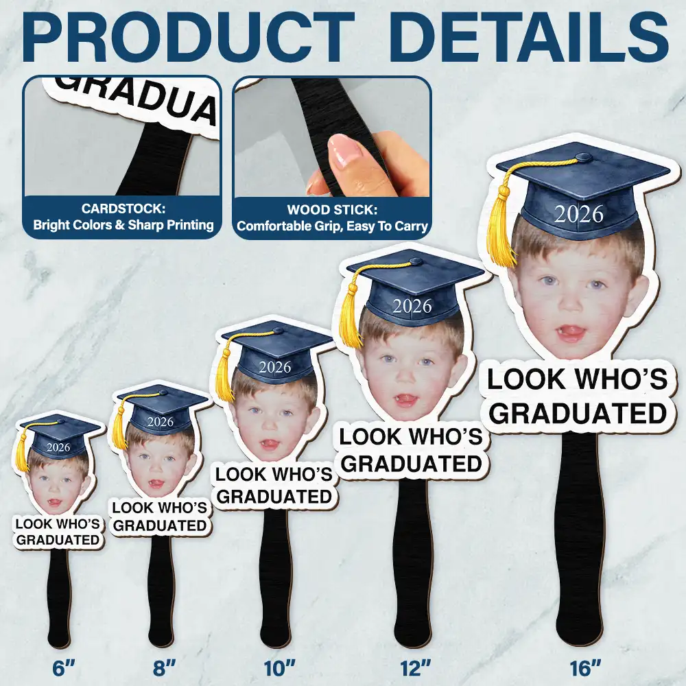 Custom Photo Childhood Look Who's Graduated Grad Props - Personalized Graduation Handheld Fan - Image 5