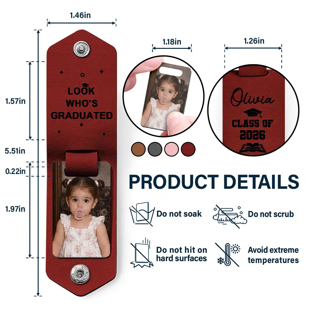 Custom Photo Childhood Look Who's Graduated - Personalized Leather Photo Keychain - Image 4