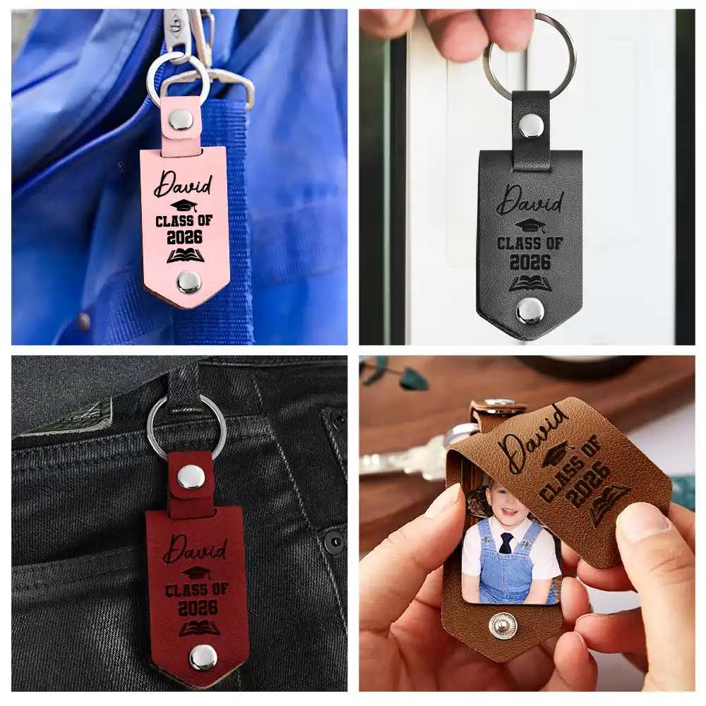 Custom Photo Childhood Look Who's Graduated - Personalized Leather Photo Keychain - Image 5