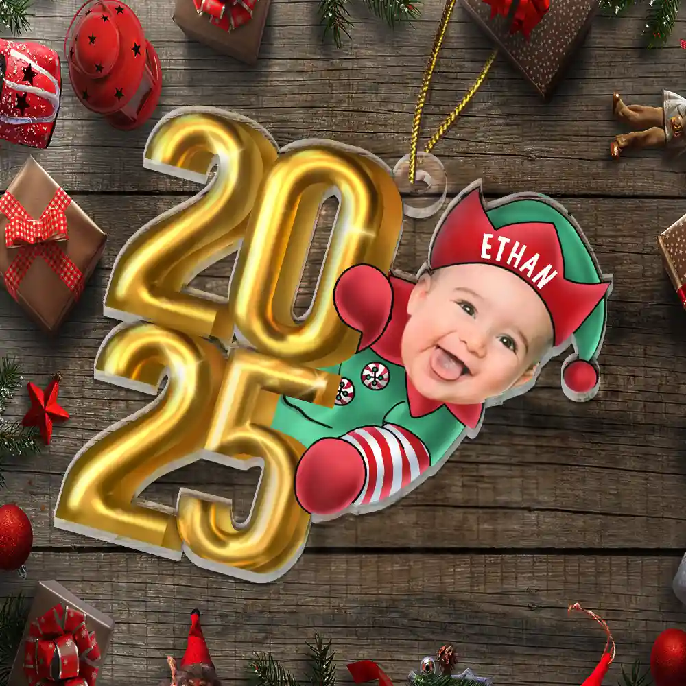 Custom Photo Christmas Santa Baby - Personalized Cutout Acrylic Ornament - Image 6