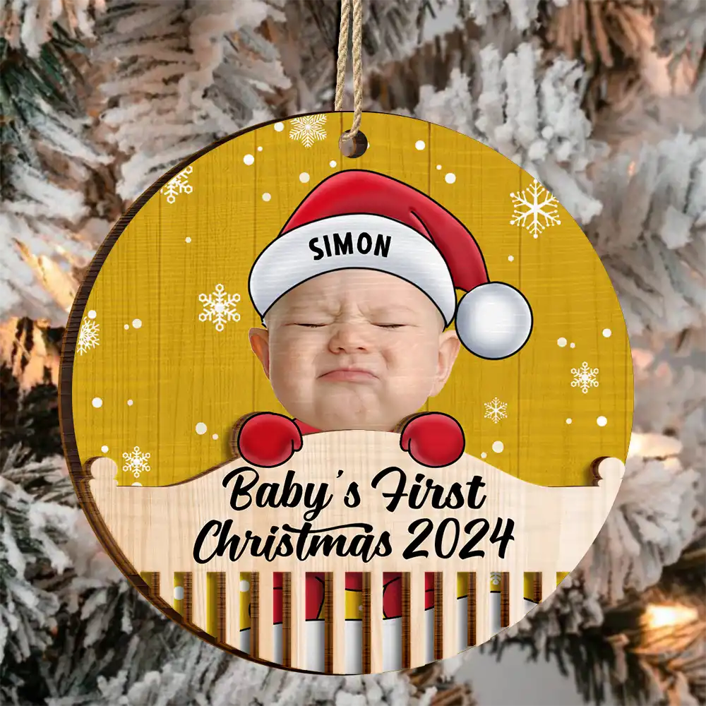 Custom Photo Christmas Baby Crib - Personalized 2-Layered Wooden Ornament - Image 4