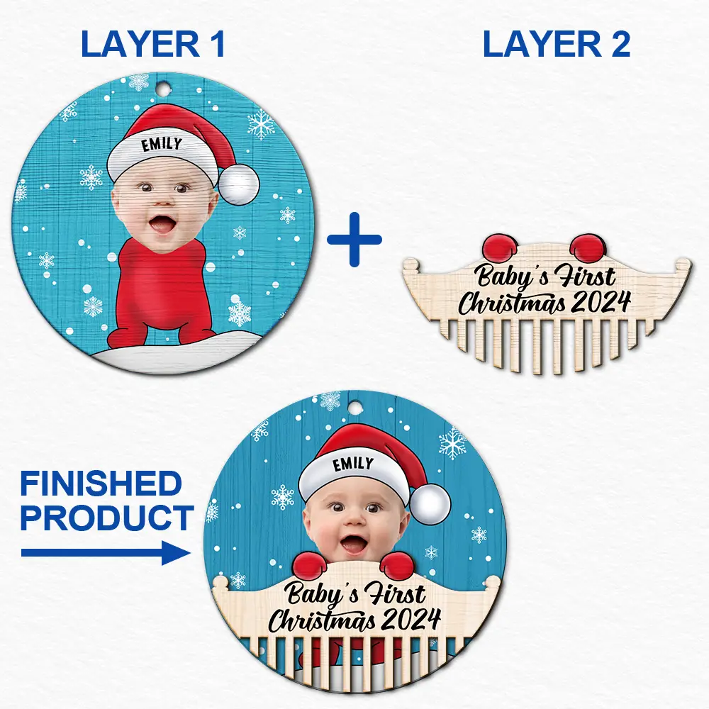 Custom Photo Christmas Baby Crib - Personalized 2-Layered Wooden Ornament - Image 7