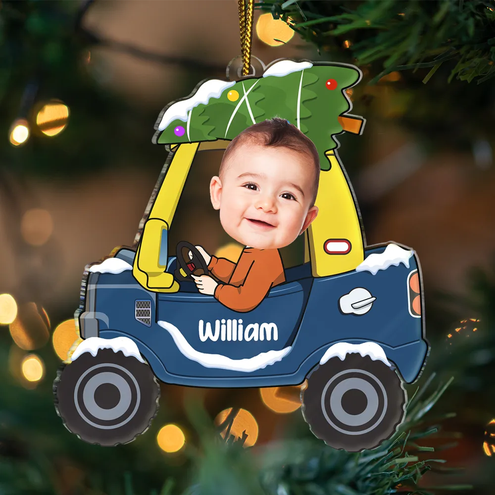 Custom Photo Christmas Baby Kid In Car - Personalized Custom Shaped Acrylic Ornament - Image 4