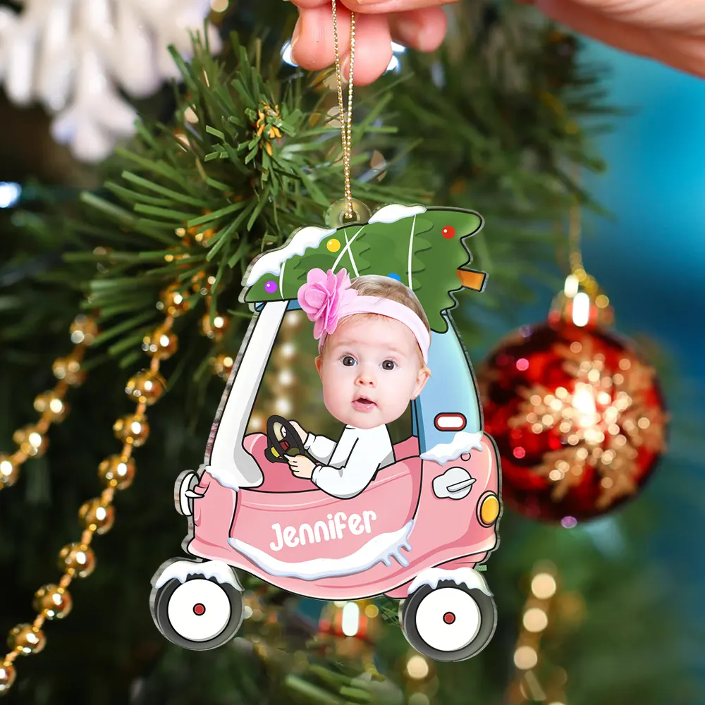 Custom Photo Christmas Baby Kid In Car - Personalized Custom Shaped Acrylic Ornament - Image 5