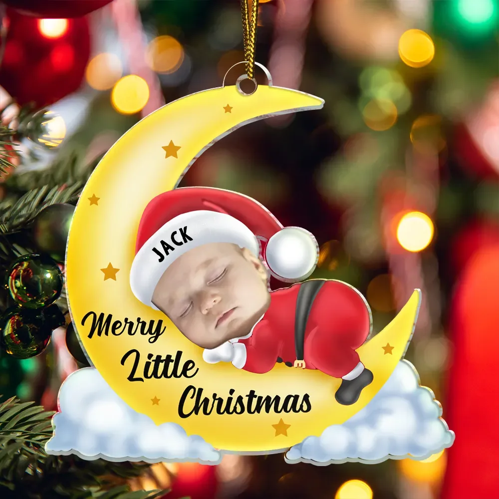 Custom Photo Christmas Baby Sleeping On The Moon - Personalized Cutout Acrylic Ornament - Image 6