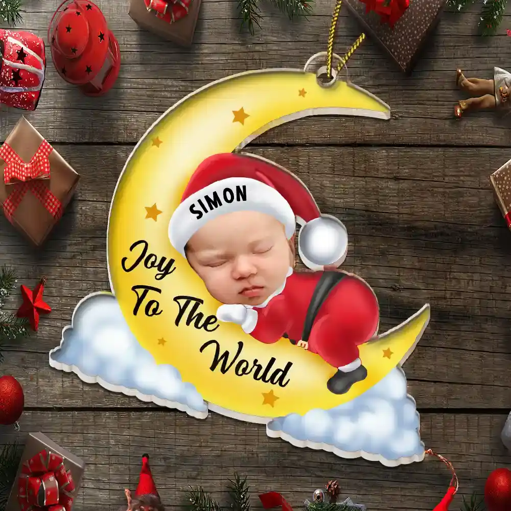 Custom Photo Christmas Baby Sleeping On The Moon - Personalized Cutout Acrylic Ornament - Image 7