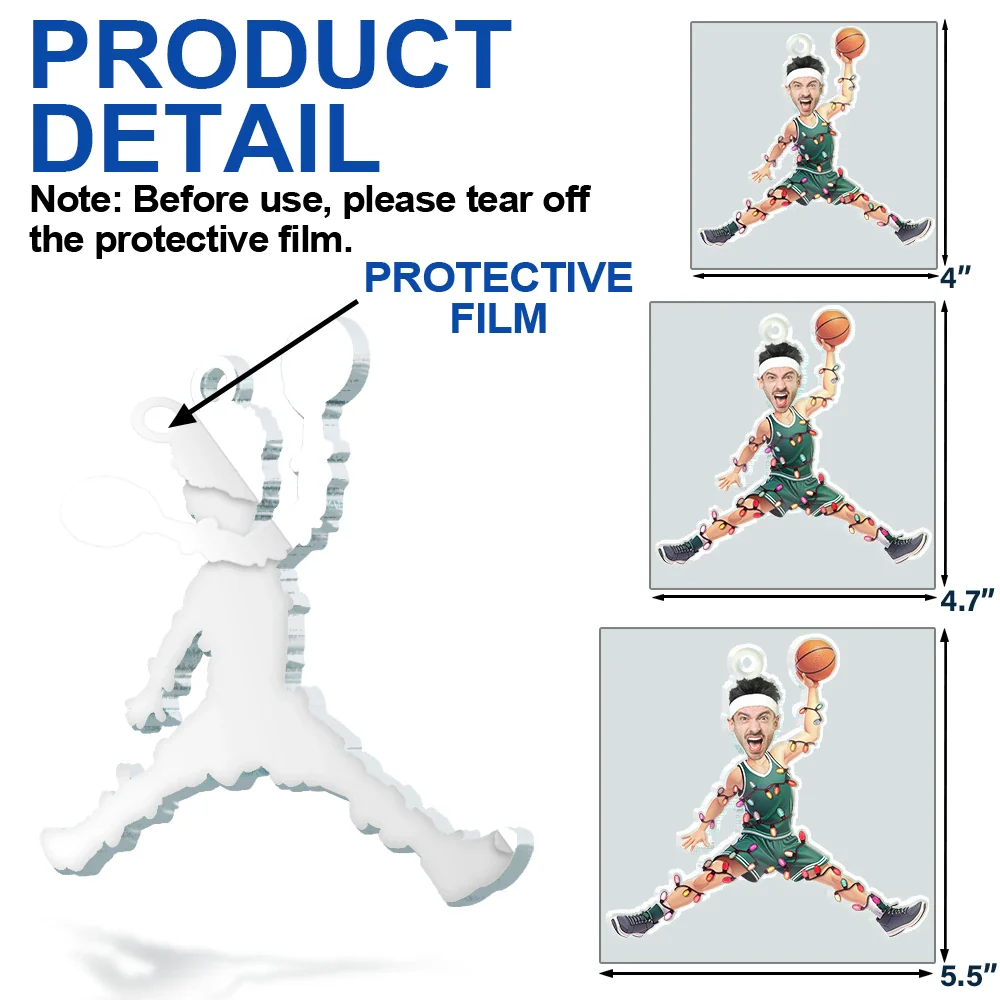 Custom Photo Christmas Basketball Players - Personalized Custom Shaped Acrylic Ornament - Image 7