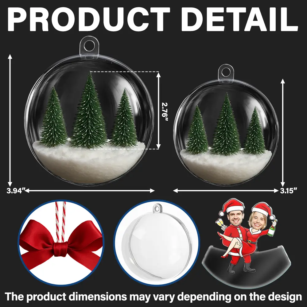 Custom Photo Christmas Characters Couple - Personalized 3D Acrylic Ball Ornament - Image 3