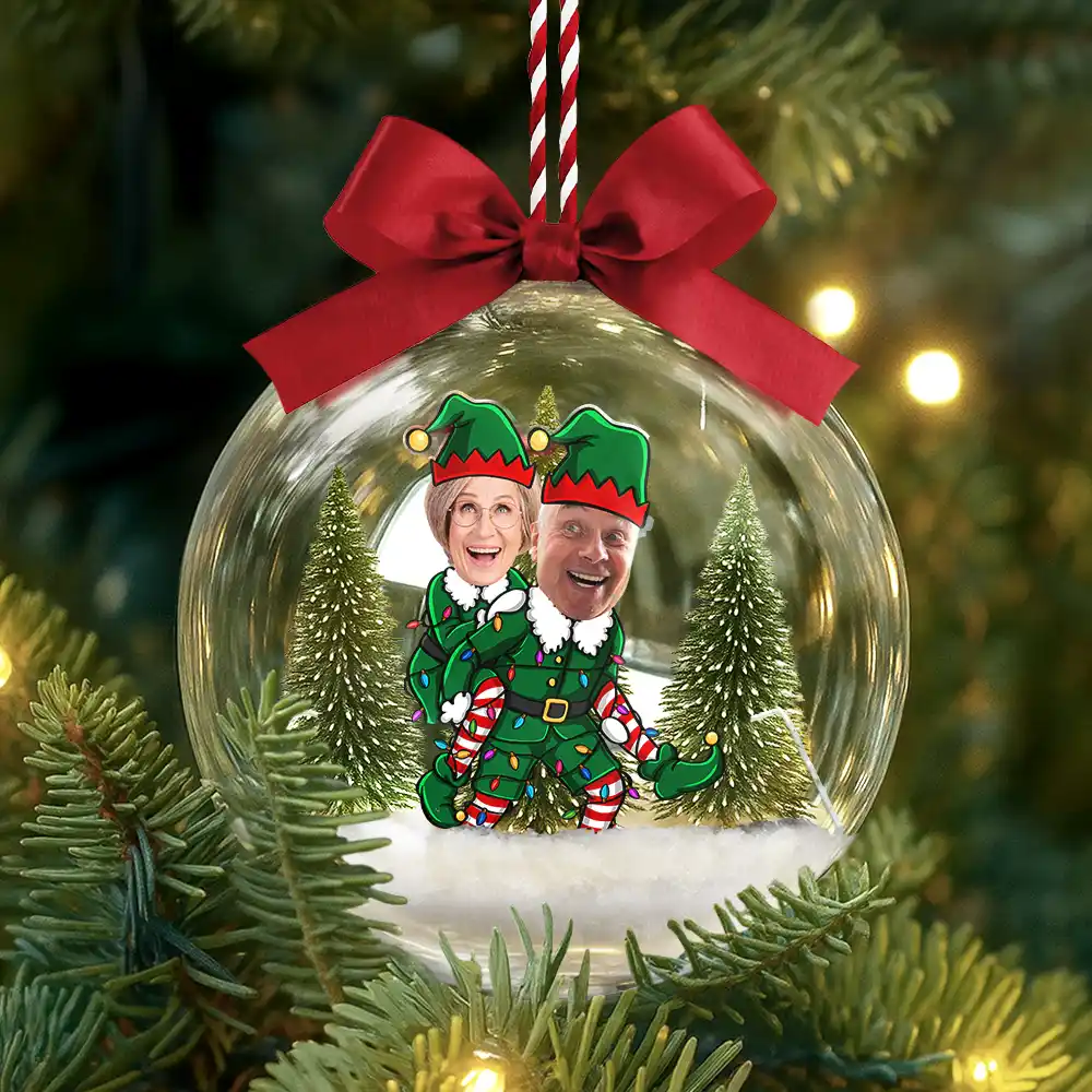 Custom Photo Christmas Characters Couple - Personalized 3D Acrylic Ball Ornament - Image 4