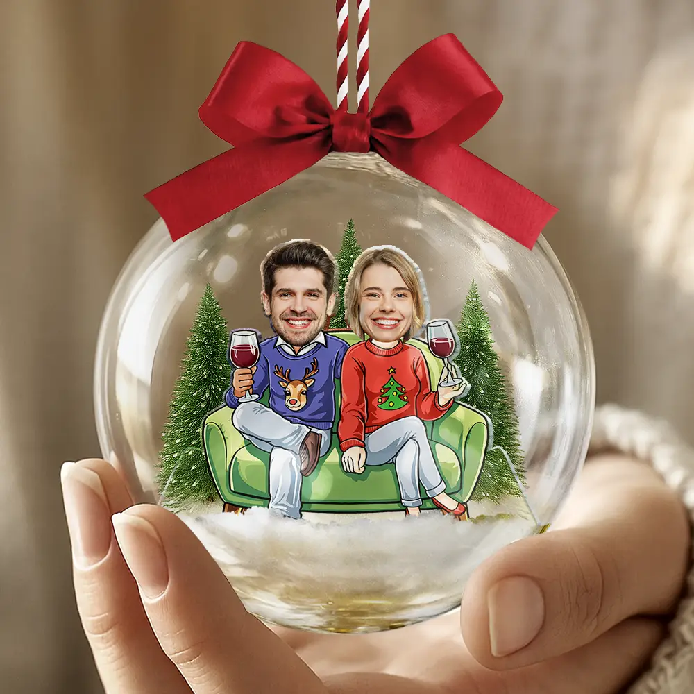 Custom Photo Christmas Characters Couple - Personalized 3D Acrylic Ball Ornament - Image 5