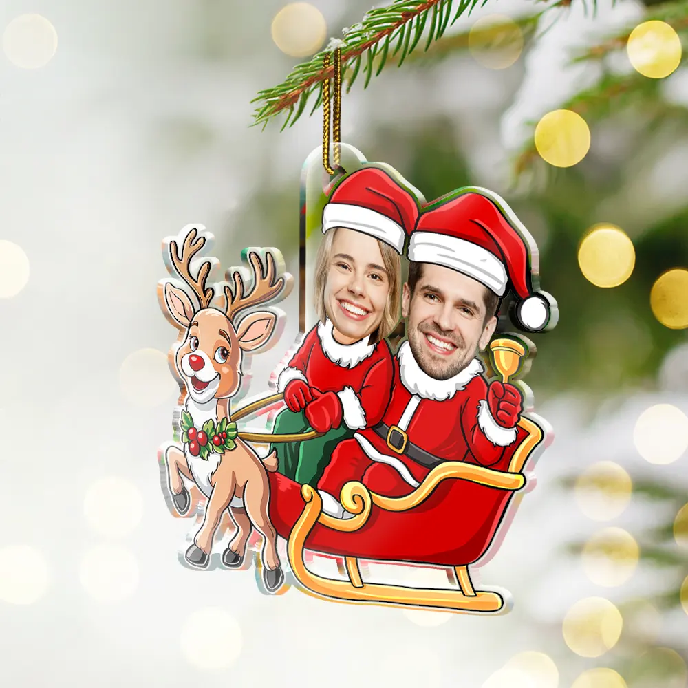 Custom Photo Christmas Characters Couple - Personalized Custom Shaped Acrylic Ornament - Image 3