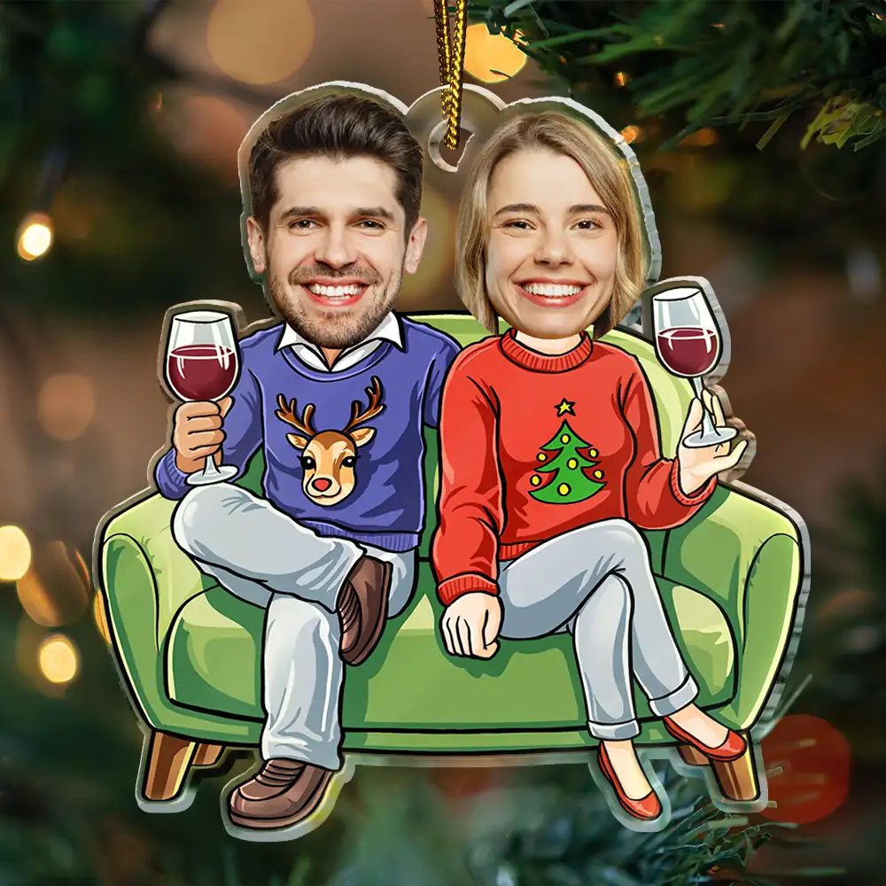 Custom Photo Christmas Characters Couple - Personalized Custom Shaped Acrylic Ornament - Image 4