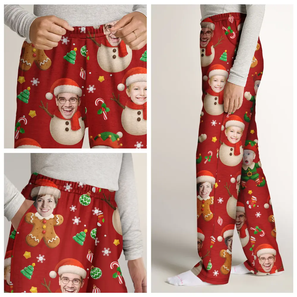 Custom Photo Christmas Characters Funny Face - Personalized Pajama Pants - Image 8