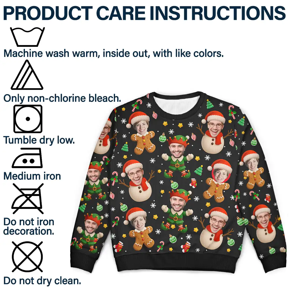 Custom Photo Christmas Characters Funny Face - Personalized Unisex Ugly Sweater - Image 8
