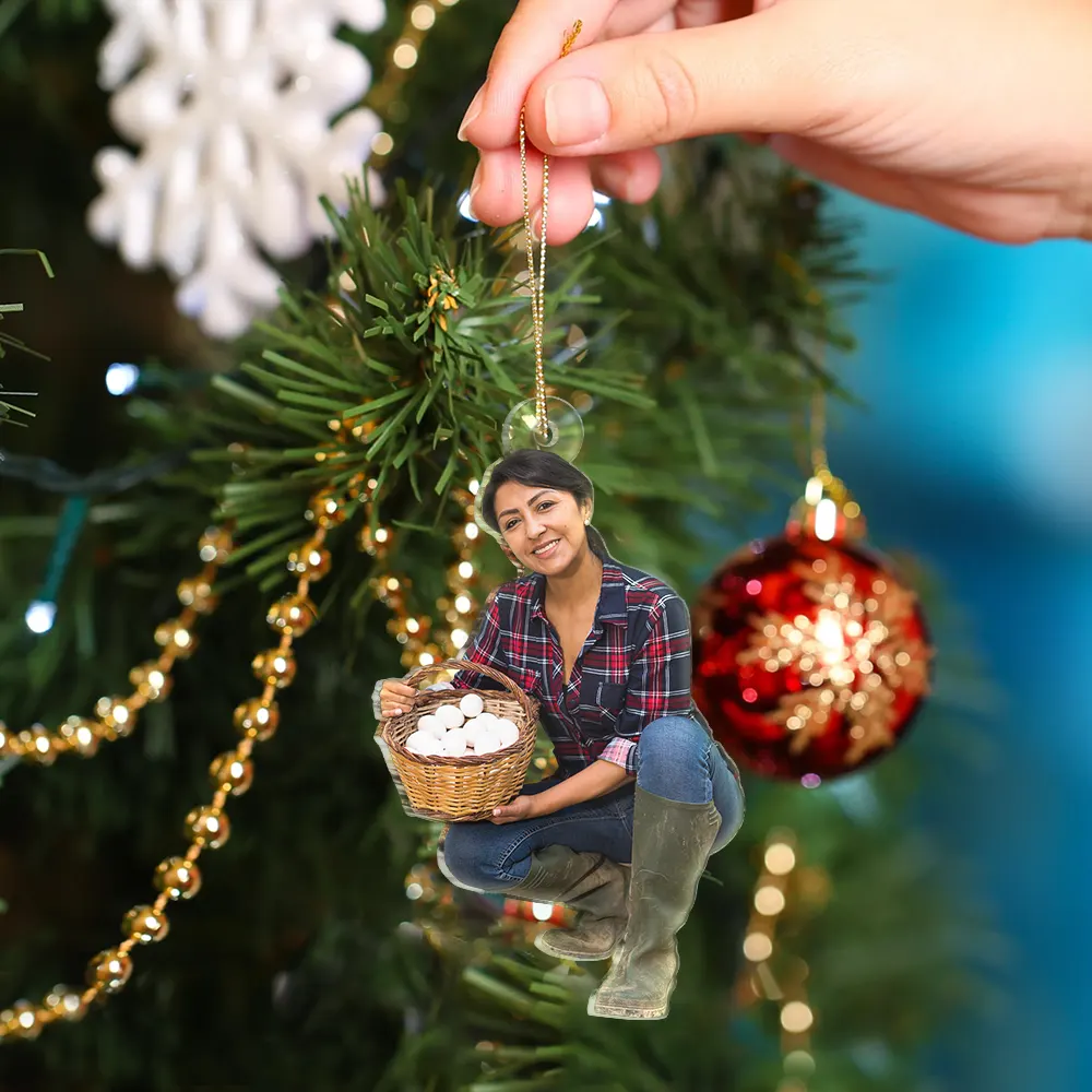 Custom Photo Christmas Chicken Farmer Decorations - Personalized Acrylic Photo Ornament - Image 5