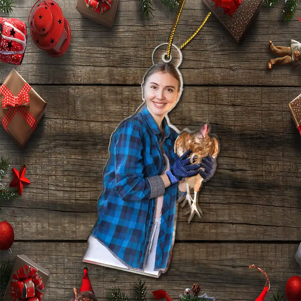 Custom Photo Christmas Chicken Farmer Decorations - Personalized Acrylic Photo Ornament - Image 7
