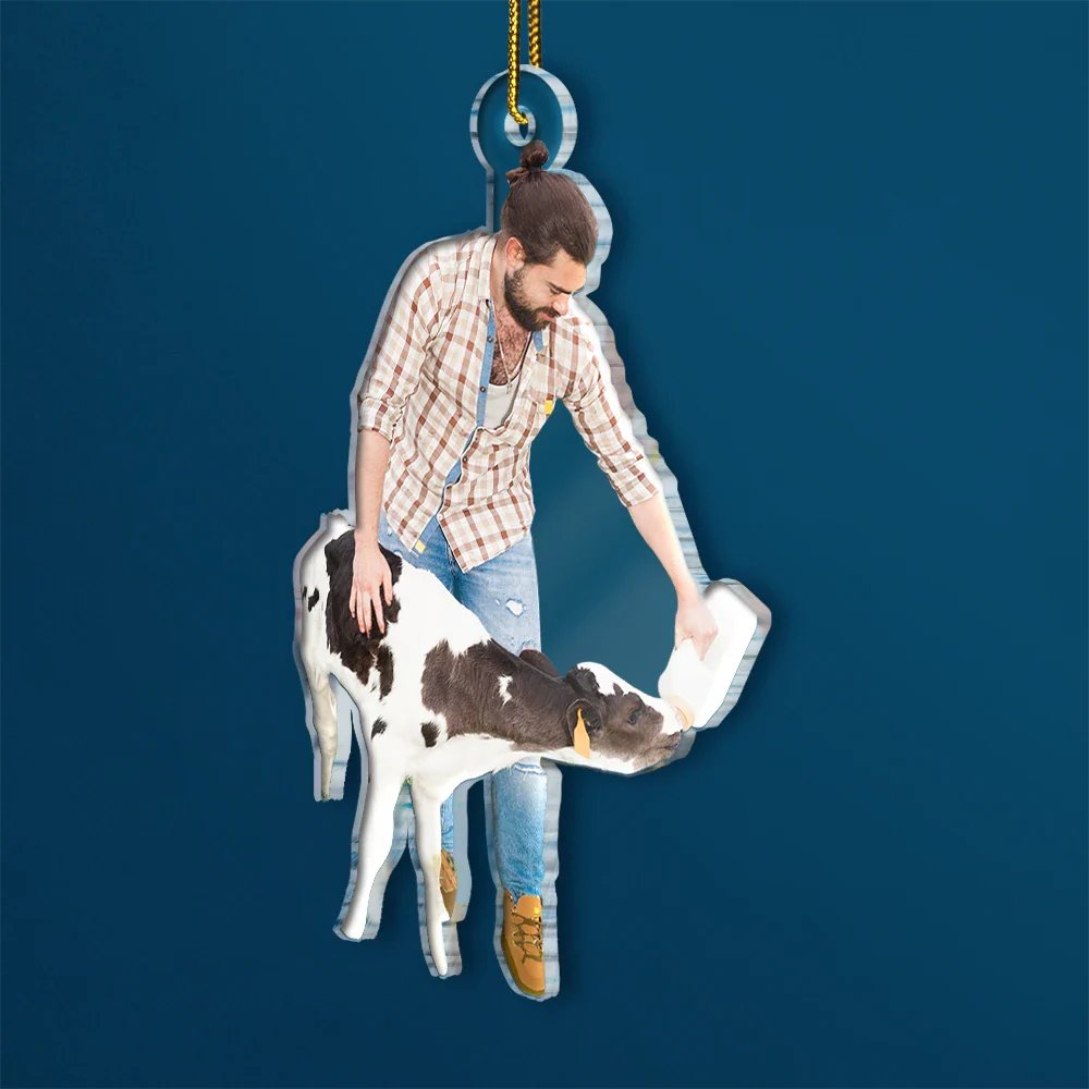 Custom Photo Christmas Cow Farmer Decorations - Personalized Acrylic Photo Ornament - Image 3