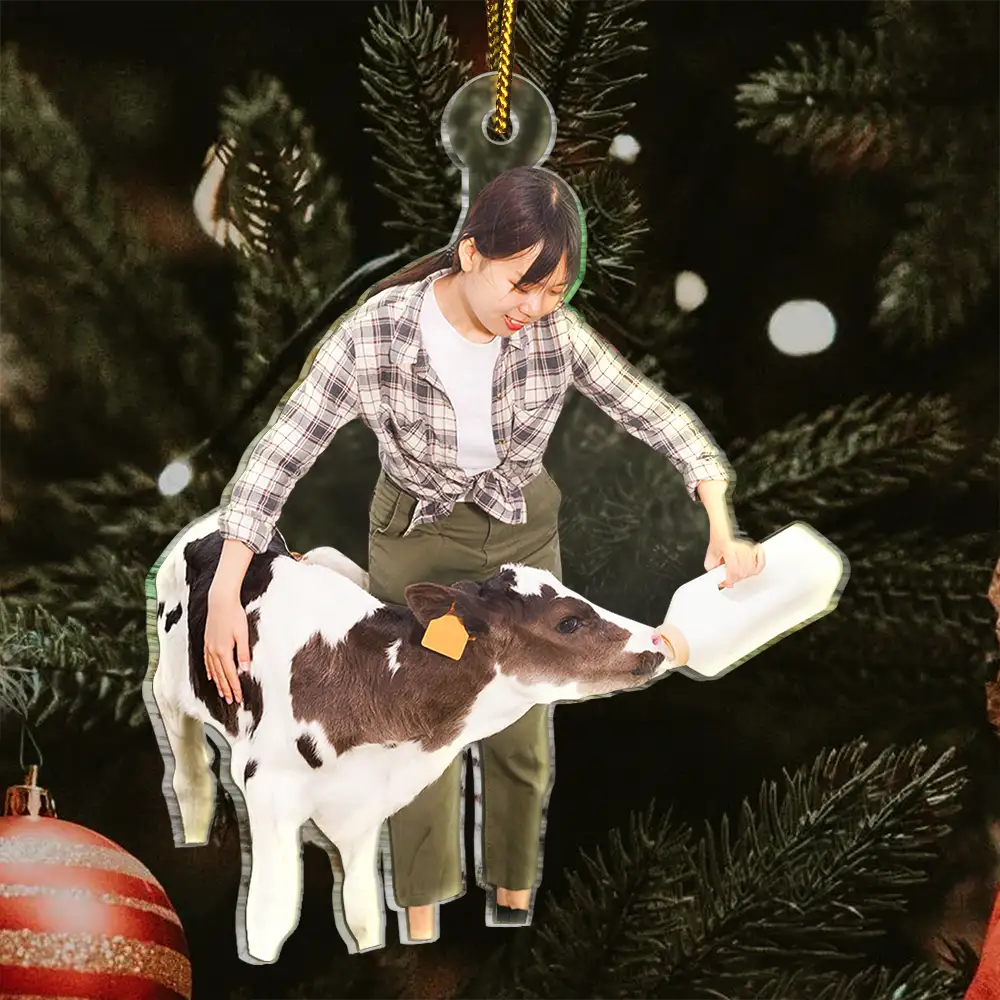 Custom Photo Christmas Cow Farmer Decorations - Personalized Acrylic Photo Ornament - Image 4