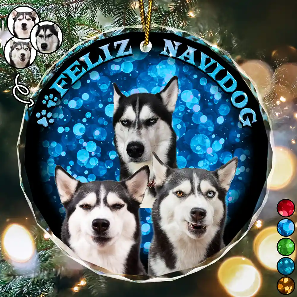 Custom Photo Christmas Dog Cat - Personalized Circle Glass Ornament - Image 3