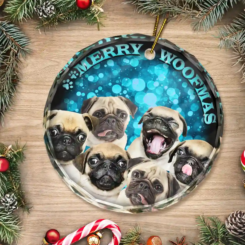 Custom Photo Christmas Dog Cat - Personalized Circle Glass Ornament - Image 5