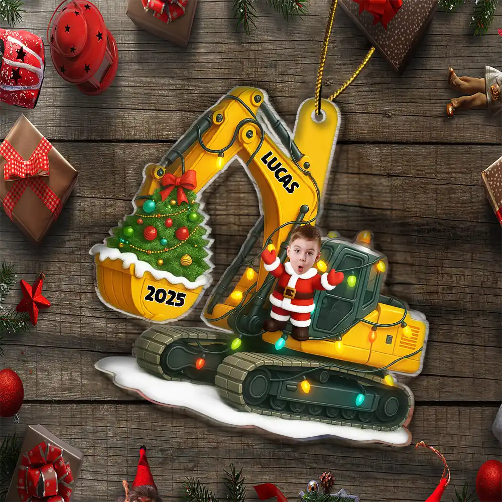 Custom Photo Christmas Excavator Construction - Personalized Custom Shaped Acrylic Ornament - Image 6