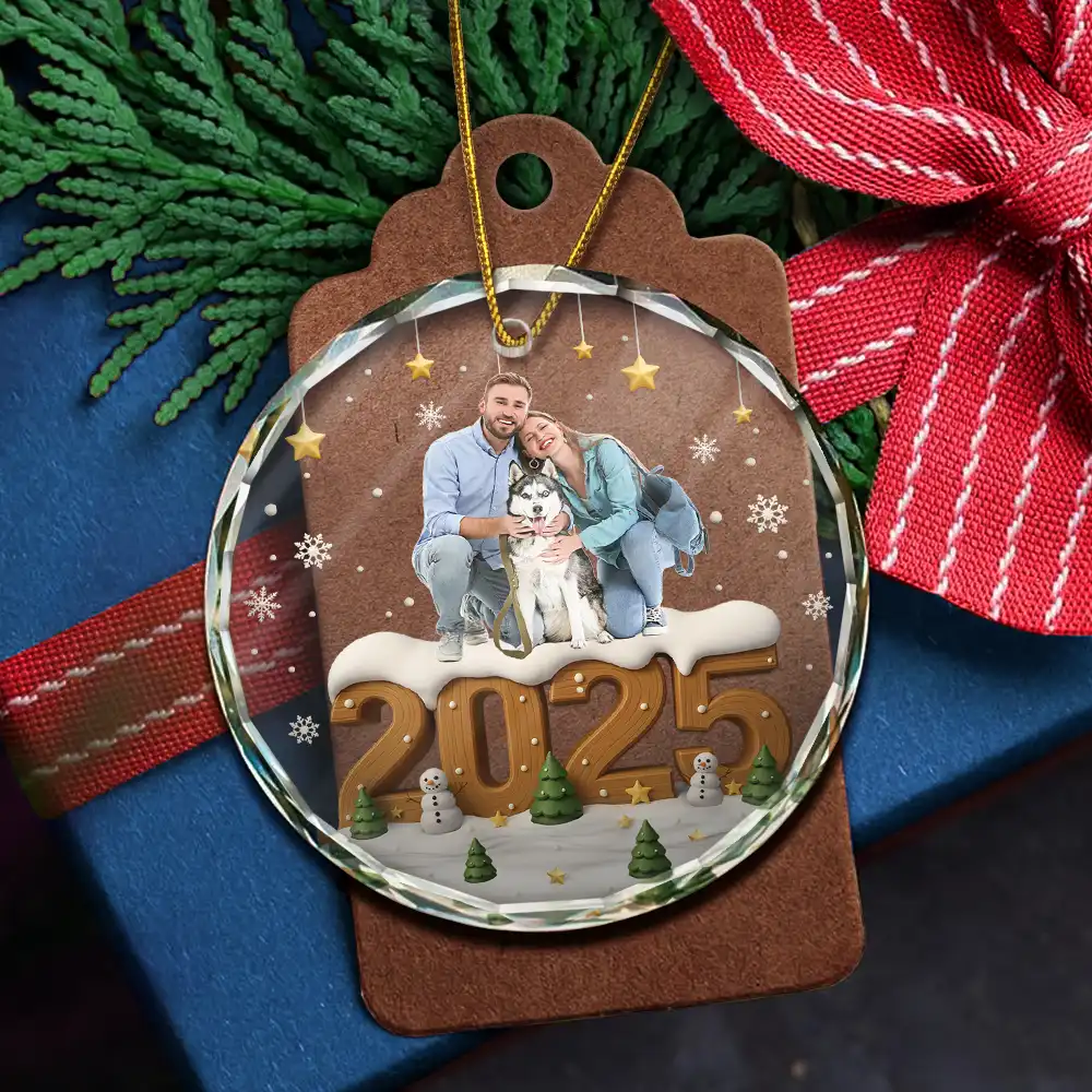 Custom Photo Christmas Family Besties Couple - Personalized Circle Glass Ornament - Image 6